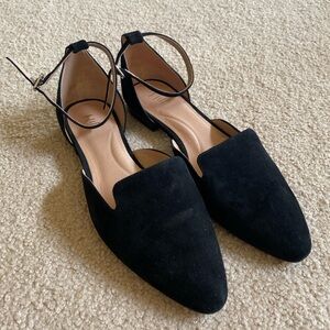 J. Jill Black Suede Pointed D'Orsay Ankle-Strap Flats